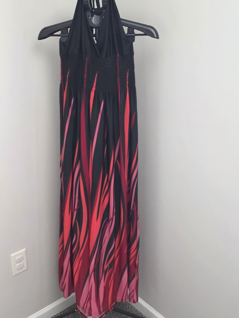 Women's Flame Sexy Halter Maxi Evening Gown Dress Plus Size Black XL